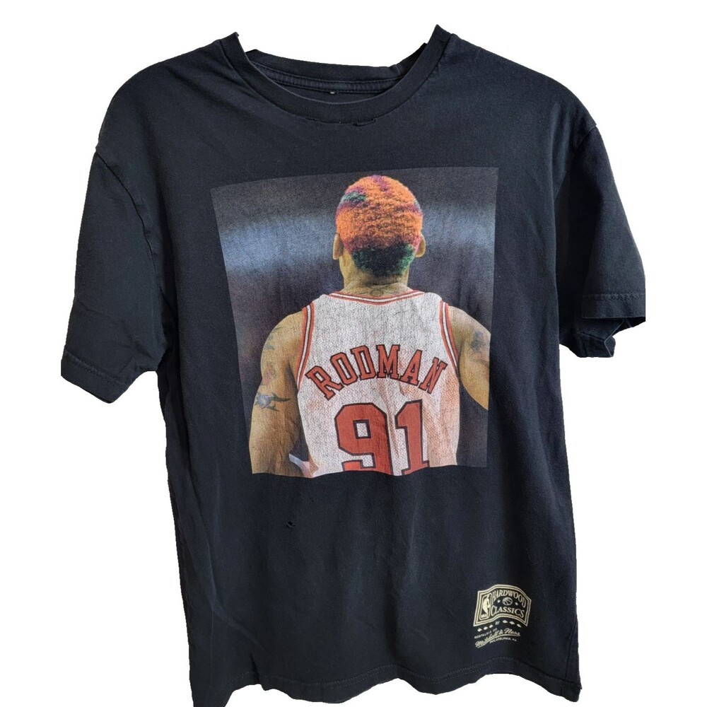 NBA Mitchell & Ness Shirt Mens Small Black Chicago Bulls Dennis Rodman Graphic